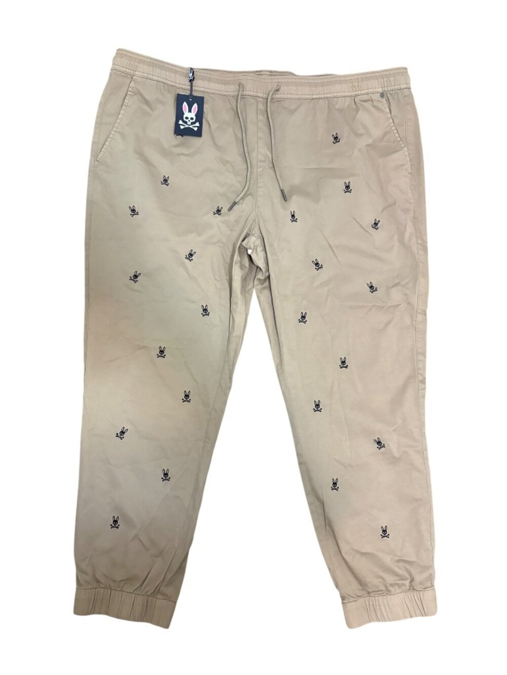 Psycho Bunny Pants Mens 3X Khaki Embroidered All Over Print Jogger Golf NWT